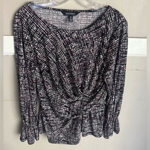 Ellen Tracy Black and White Patterned Blouse Size L